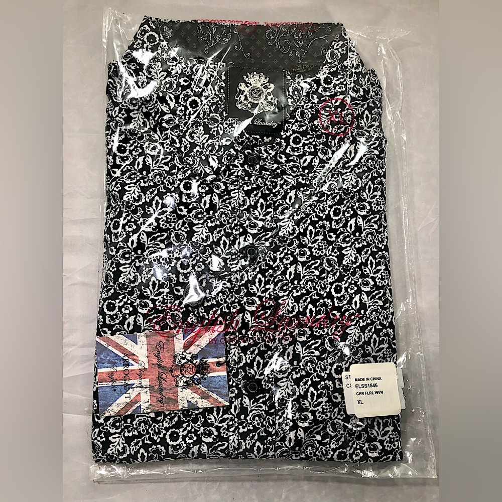 English Laundry Charcoal Floral Woven. 100% cotton,XL